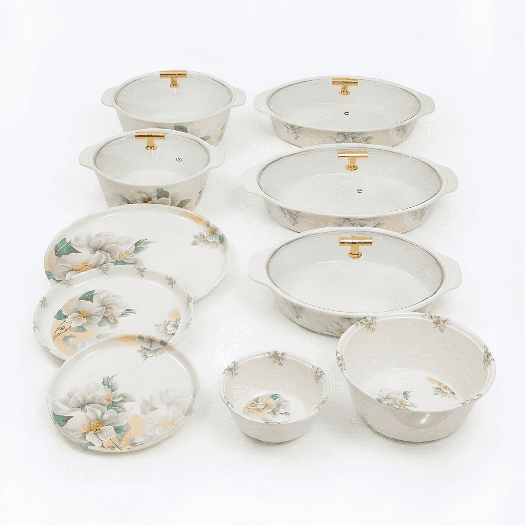 White Floral 72 Piece Melamine Dinner Set | YB Melamine - Image 6