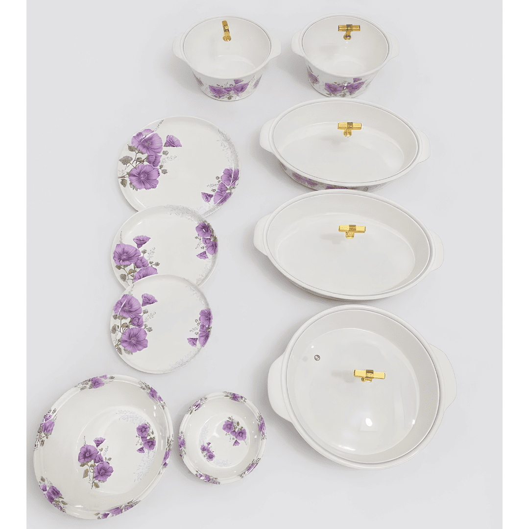 Royal Purple Floral 72 Piece Melamine Dinner Set | YB Melamine - Image 3